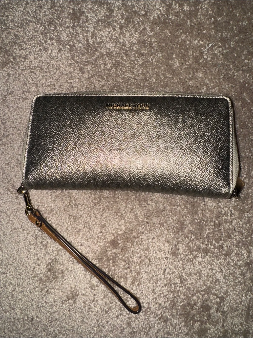 Michael Kors Metallic Pewter Zip-Around Wristlet/wallet